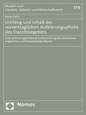 cover image of Umfang und Inhalt der vorvertraglichen Aufklärungspflicht des Franchisegebers